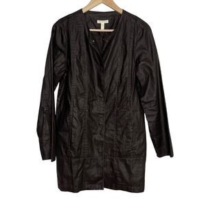 Eileen Fisher Organic Linen Snap Button Up Jacket Women XS Brown Waxed Lagenlook